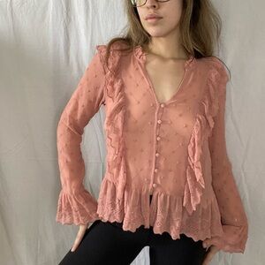 H&M Pink blouse with a ruffle trim, Size 6 or Medium